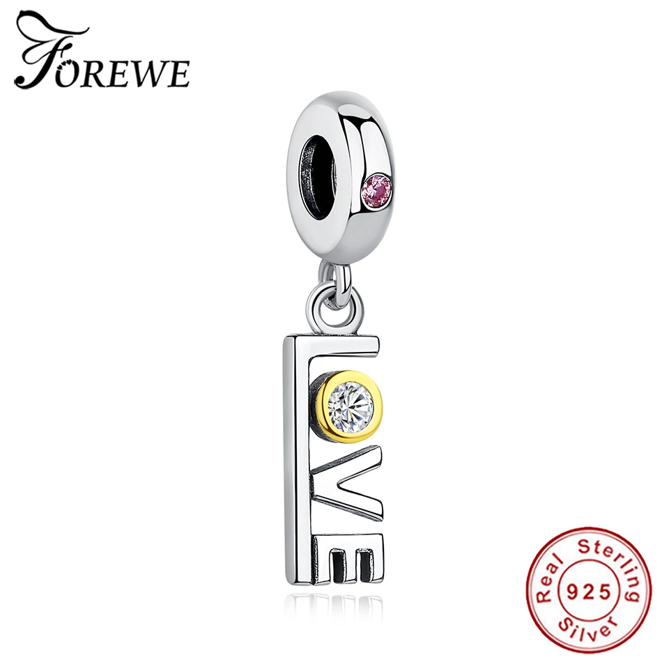 Forewe 925 пробы серебро 14K золото любовь шармы бисер Подходит для женщин браслеты и