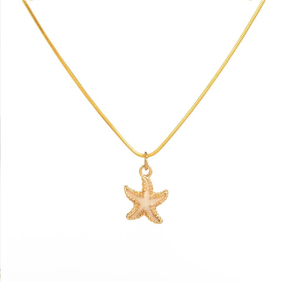 white starfish Модное колье, Золотая цепочка, бохо, кристалл, синее сердце, звезда, подвеска, ожерелье для женщин, рождественский подарок для девочек, ювелирные изделия для лучших друзей - Окраска металла: white starfish