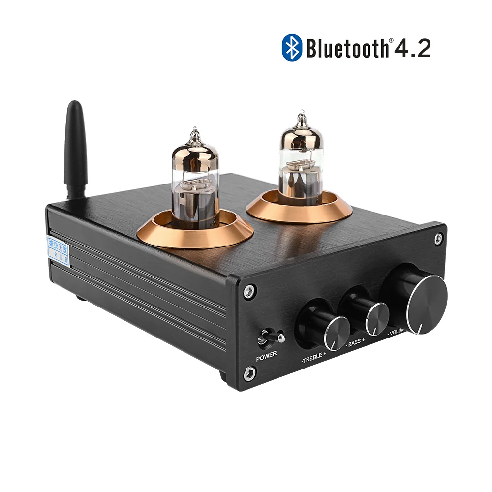 AIYIMA Stereo Buffer 6J5 (Upgrade 6J1) Bluetooth 4.2 Tube Preamplifier HiFi Amplifier Preamp With Treble Bass Tone Ajustment amp for bass guitar Audio Amplifier Boards