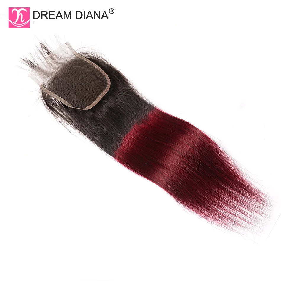 DreamDiana Омбре бразильские прямые волосы с закрытием 1"-26" L красное вино Ombre 1B 99J Remy человеческие волосы пучки с кружевом