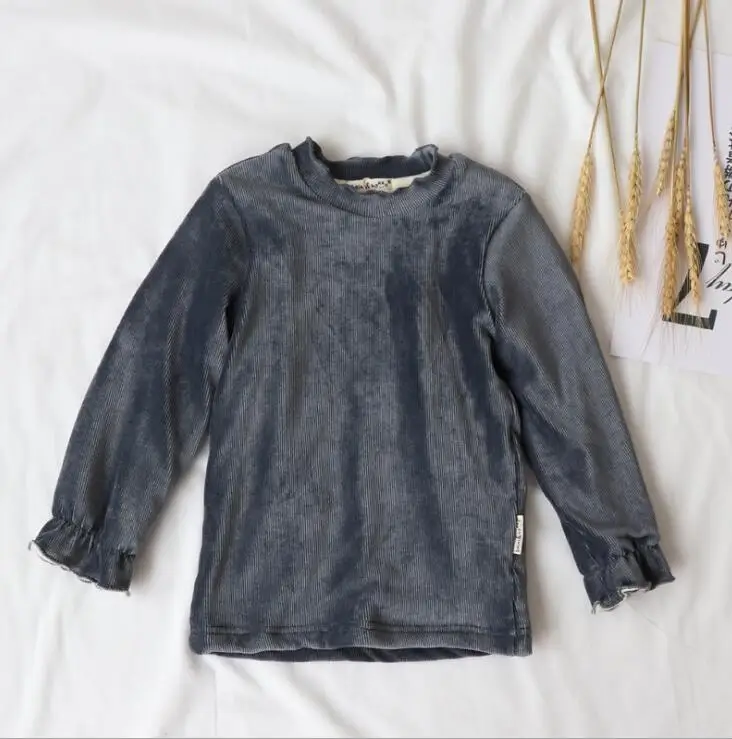 New Girls Boys Velvet T-Shirt Autumn Winter Cotton Fashion Kids Top 3-8t PP19 - Цвет: Синий