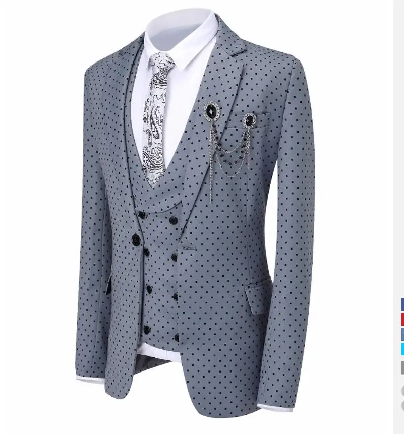 White Men's Poika dot Suit 3-Pieces latest coat pant designs Notch Lapel Tuxedos Groomsmen For Wedding/party(Blazer+vest+Pants)