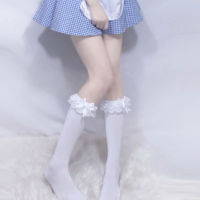 Maid Lolita Socks Knee High Cosplay Costumes Accessories Nylon Lace Bow