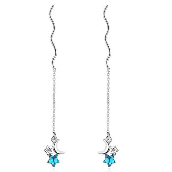 

Star Moon Wave Long Tassel Ear Line Earrings Chain 925 Sterling Silver Earrings Oorbellen New Trendy Jewelry Oorbellen