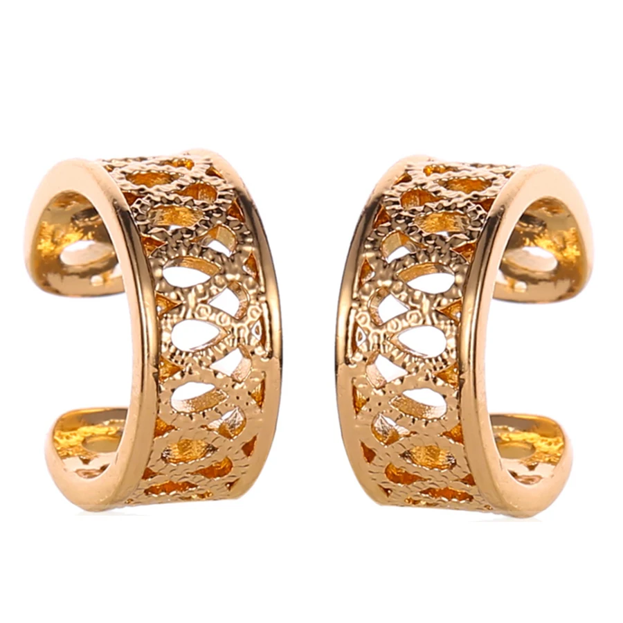 Golden x 2pcs 2 шт Панк полый узор поддельные серьги для женщин мужчин ювелирные изделия медь Штанга пирсинг уха Oreja поддельный пирсинг серьги-каффы Plug - Окраска металла: Golden x 2pcs