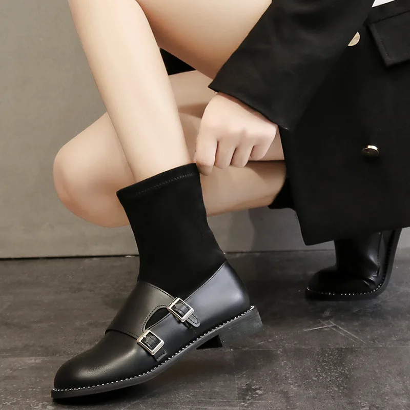 

Autumn And Winter Women's Martin Boots 2019 New Style Retro round-Toe Square Heel Low-Top JOINT WOMEN'S Short Boots Martin Boots