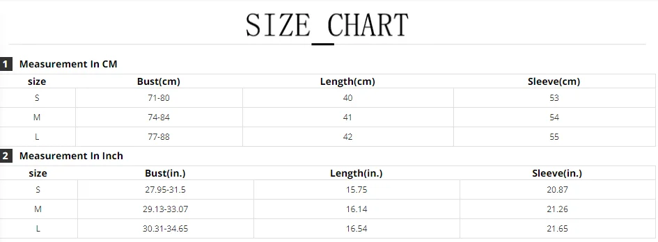 Sugar Thrillz Size Chart