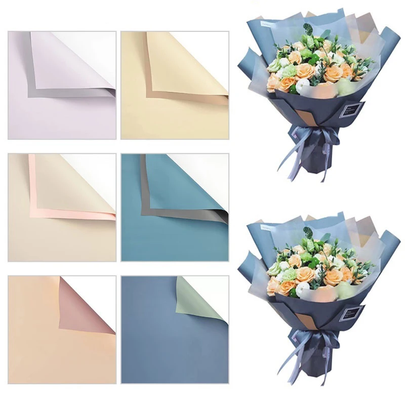 20 pz/set carta da regalo per fiori confezione regalo bicolore fiorista impermeabile fornure per Bouquet di carta da imballaggio in plastica bicolore  15