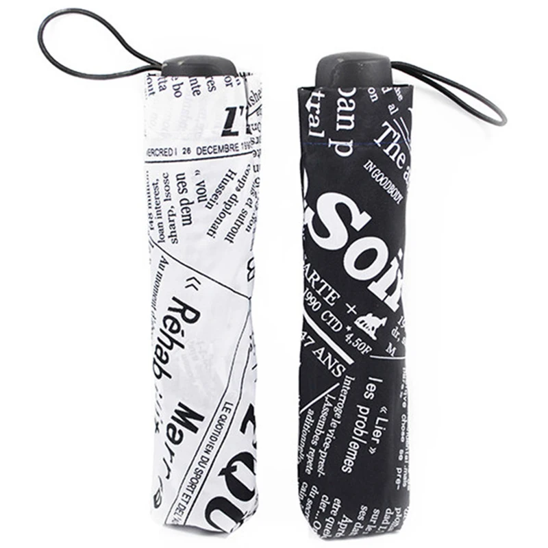 British Wind Black And White Newspaper Umbrella Folding Fashion Automatic Umbrella Anti-Uv Sun/Rain Umbrella Parasol