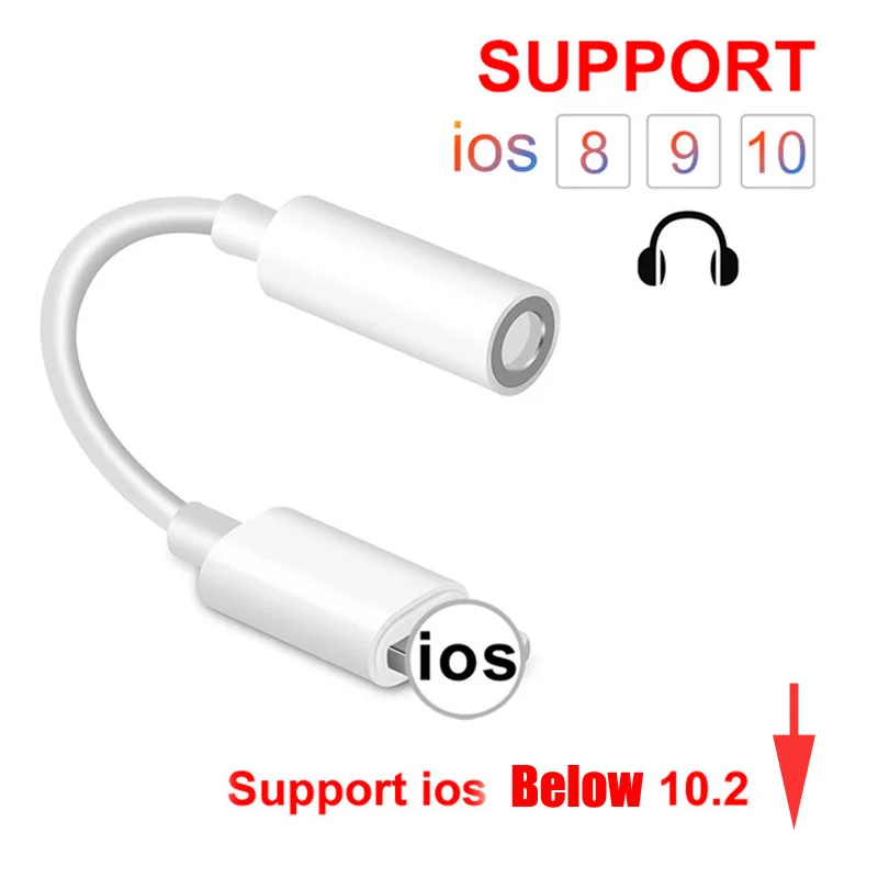 For Below IOS 10.2 Для Lightning/3,5 мм аудио кабель для iPhone адаптер для 3,5 мм разъем адаптер для наушников разветвитель для iPhone XS Max XR 7 8(N1016 - Цвет: For Below IOS 10.2