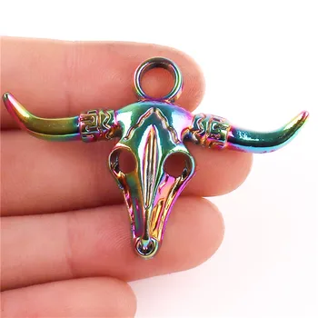 

20pcs Rainbow Color Alloy Bull Head Metal Pendants Bull Skull Charms DIY Accessories For Jewelry Making Findings