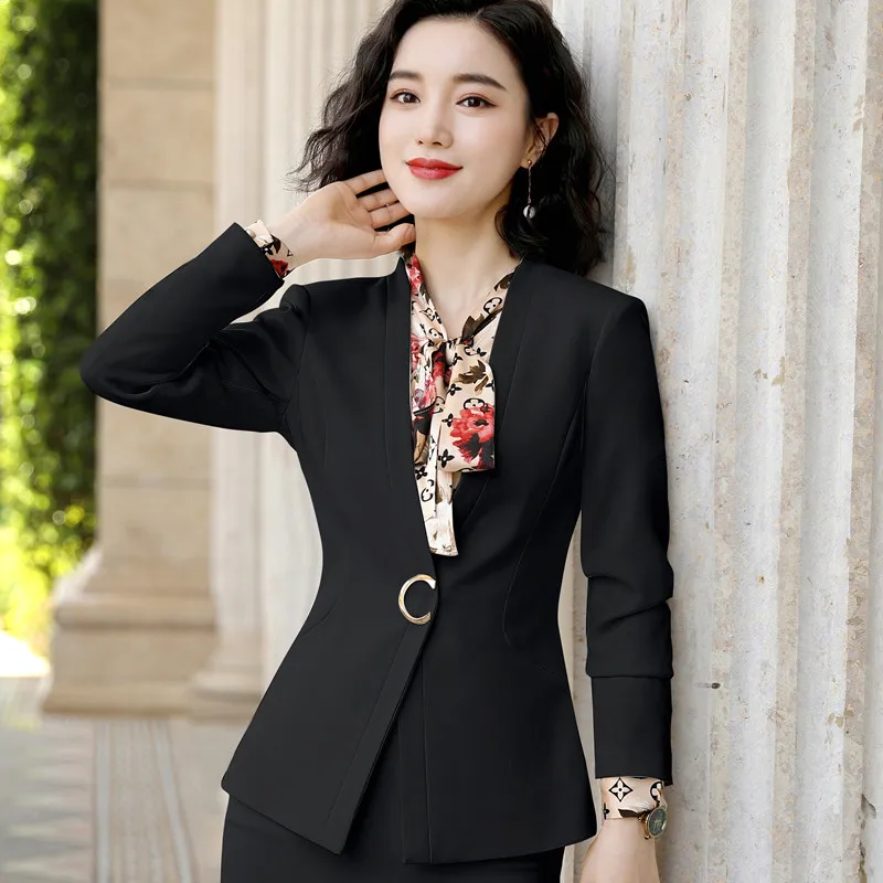 Black blazer Naviu, новинка, модные женские блейзеры, формальные, длинный рукав, v-образный вырез, верхняя одежда для офиса, женские куртки и блейзеры, черные и белые - Цвет: Black blazer