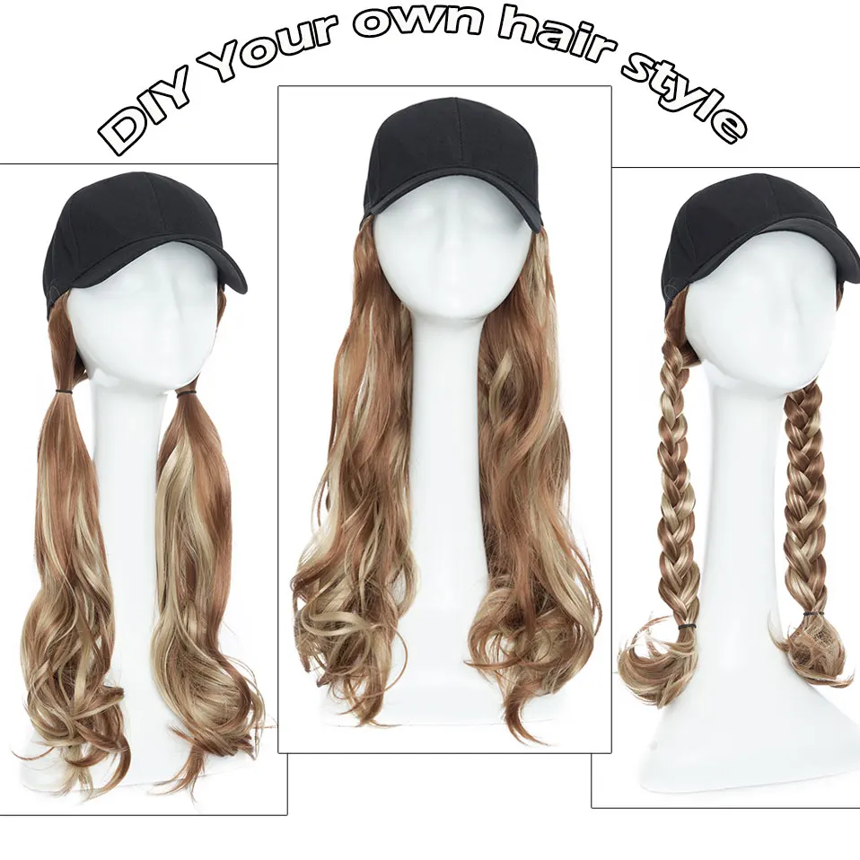Snoilite 1" волнистая бейсбольная кепка для волос удлиняющие синтетические волосы с черной кепкой интегрированная шапка с волосами для волос стиль девушки волос