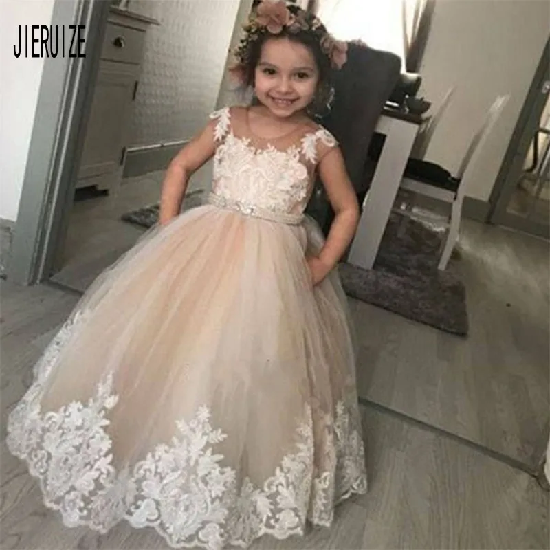 JIERUIZE Платья с цветочным узором для девочек на свадьбу; платье без рукавов с круглым вырезом и кружевной аппликацией для девочек; бальное платье; детское платье для причастия