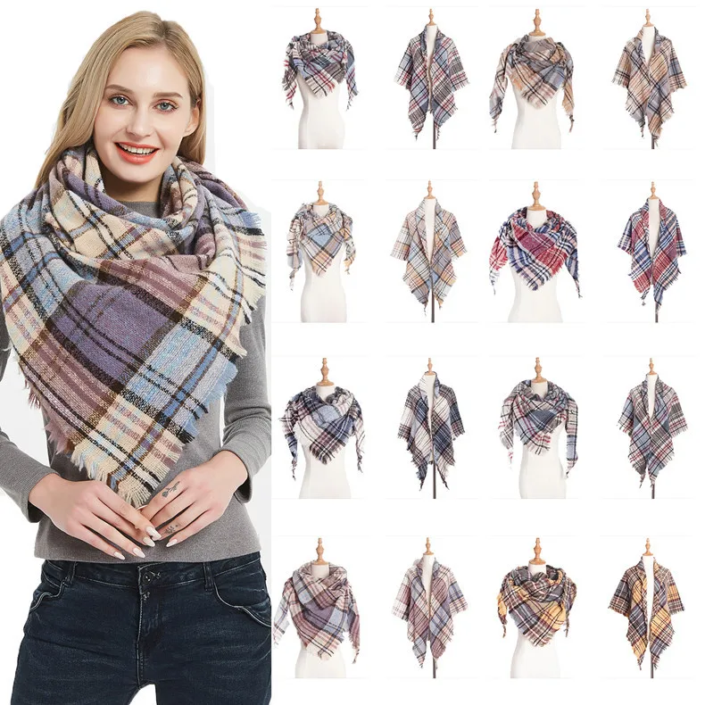

2019 wool plaid square triangle scarf autumn and winter new ladies shawl blanket scarf