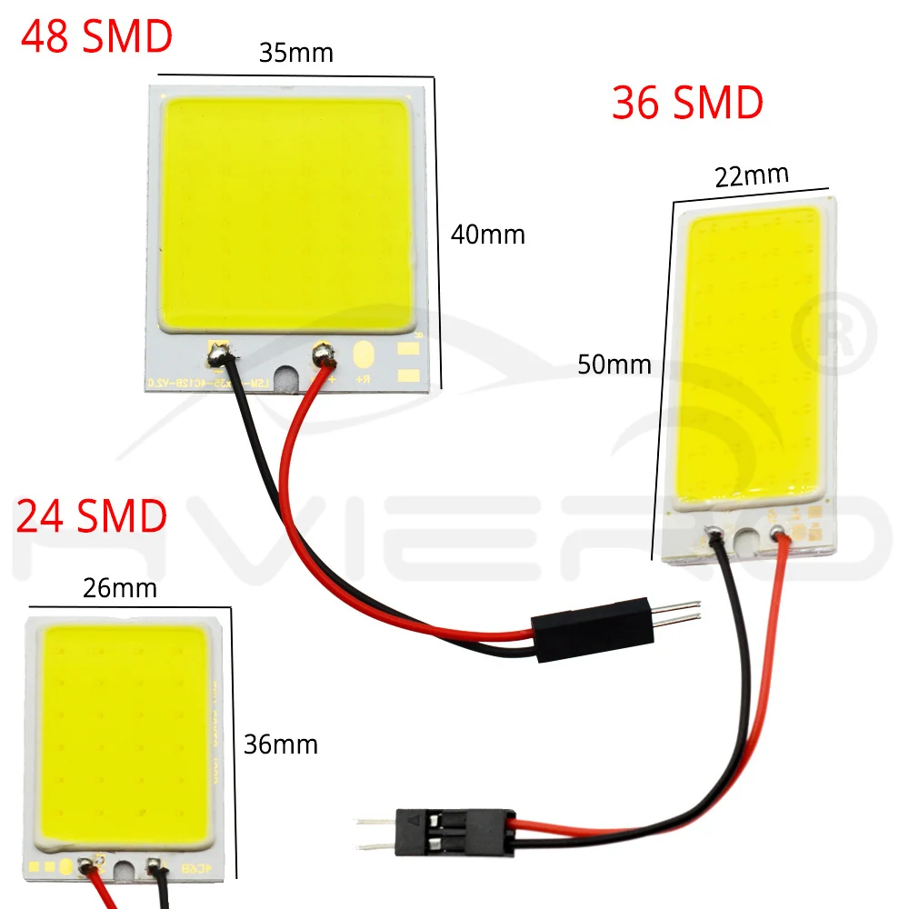 Hviero Red White T10 W5W C5W C10W 24 36 48Smd Cob Led Panel Auto Reading Map Lamp Panel light Dome Festoon BA9S 3Adapter DC 12v Car Led