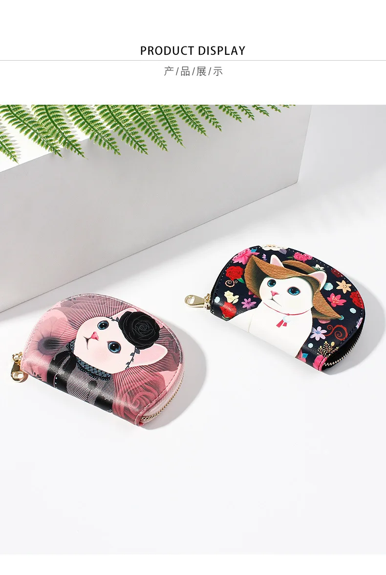 Модный кошелек для монет с рисунком из мультфильма Harajuku, Дамский кошелек из искусственной кожи на молнии, Женский кошелек с милым рисунком кота, кошелек для монет