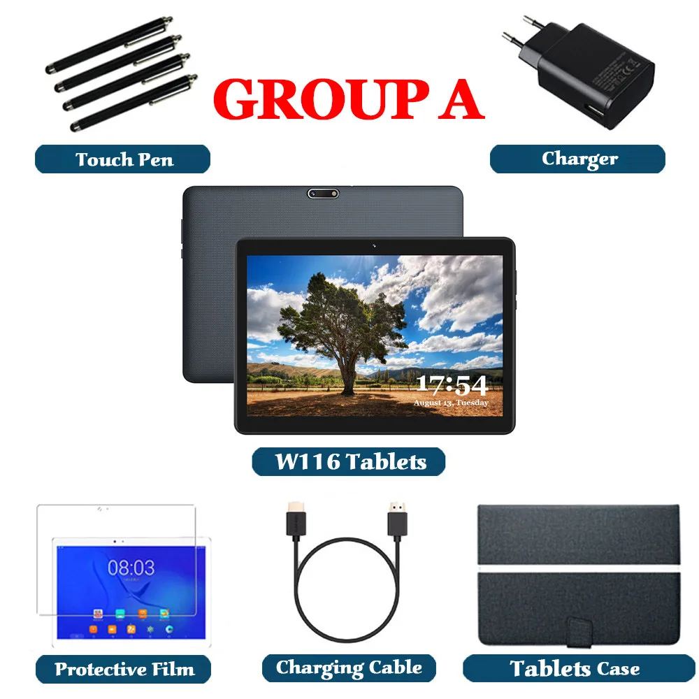 Gift-Tablets Case LNMBBS W116 планшет 10,1 дюймов ОЗУ 4 Гб ПЗУ 32 Гб планшетный ПК Android 9,0 MTK6737 четырехъядерный фаблет на две сим карты Две камеры планшеты - Комплект: Gift-Tablets Case