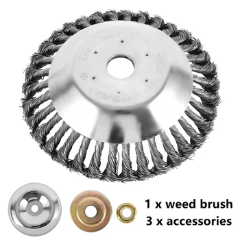 

8" Steel Wire Wheel Brush Grass Trimmer Head Weed Cleaning Garden+3 Accessories For Cleaning Moss And Weeds