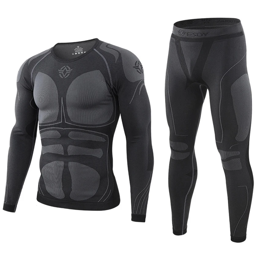ESDY Autumn Winter Men Thermal Underwear Set Quick Dry Anti-microbial Stretch Suit Thermo for Hiking Camping Male Clothing VA720 | Спорт и