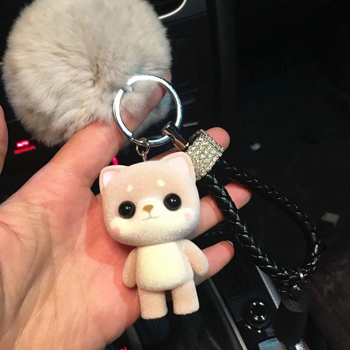 Cartoon doll car key fob pendant cute Korean creative couple key pendant men and women key ring rabbit hair