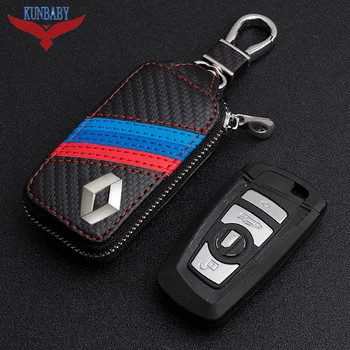 

KUNBABY Top Men/Women's New Fashion Carbon Car Keys Bag Keys Chains Case Holder Leather Key Wallet For Renault
