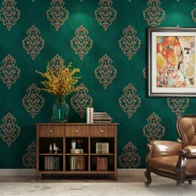 Papel tapiz en relieve 3D europeo, papel de pared no tejido verde Pavo Real de lujo para sala de estar, Fondo de pared para el hogar