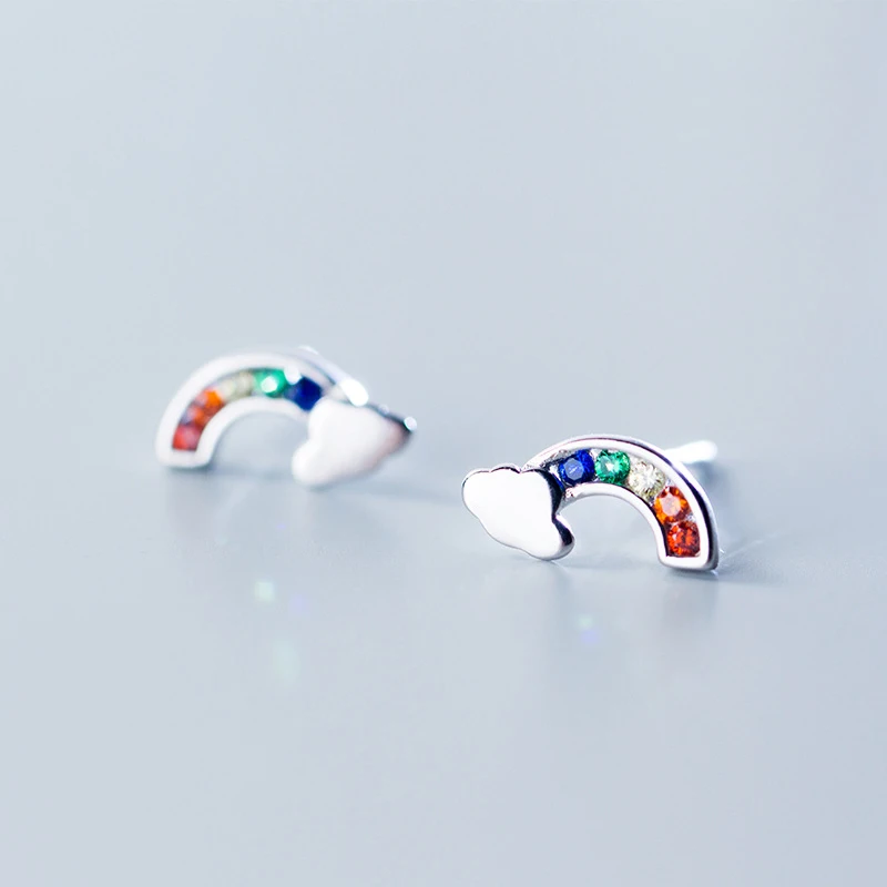 rainbow style 1 XIHA Настоящее чистое 925 пробы серебряные серьги-гвоздики для женщин милые корейские и японские серьги «Радуга» для девочек - Окраска металла: rainbow style 1