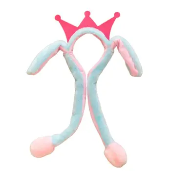 

Cute Women Girls Short Plush Headband Moving Airbag Rabbit Ears Crown Hair Hoop Sweet Contrast Color Dance Toy Party Photo Props