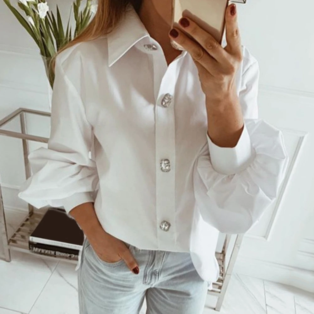 Blusa de de oficina Cysincos moda Otoño manga larga linterna camisas elegantes trabajo coreano blusas Mujer camisa blanca|Blusas y camisas| - AliExpress