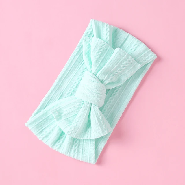 1PCS New Braid Nylon Bow Headbands,Cable Knit Solid Wide Nylon Headbands Turban, Baby Girls Head Wrap Hair Accessories 27 colors A2NSFB-9873-12