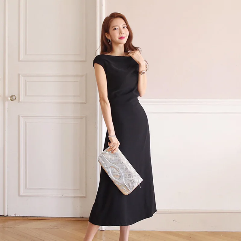 

WOMEN'S Dress 2019 New Style Debutante Fashion Mid-length Waist Hugging Slimming Sheath Horizontal Neck Dress
