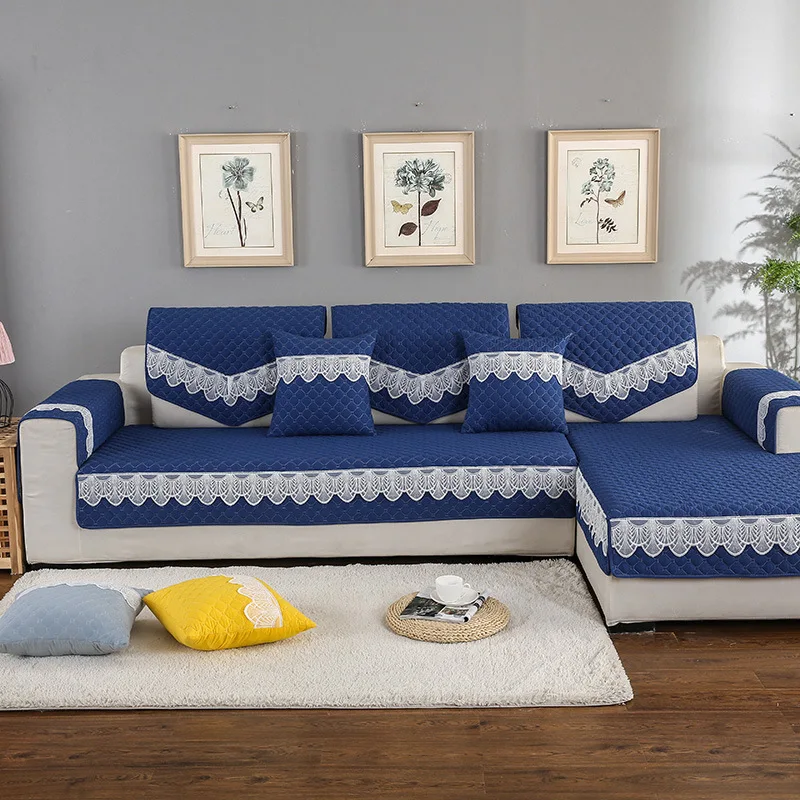 

Washing Cotton Quilted Lace-up Sub-Modern Minimalist Thick Anti-slip Solid Color Sofa Cover Cover Towel