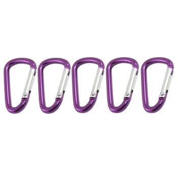 

Promotion! 5 Pcs Travel D Shaped Aluminum Alloy Carabiner Clip Hooks Purple