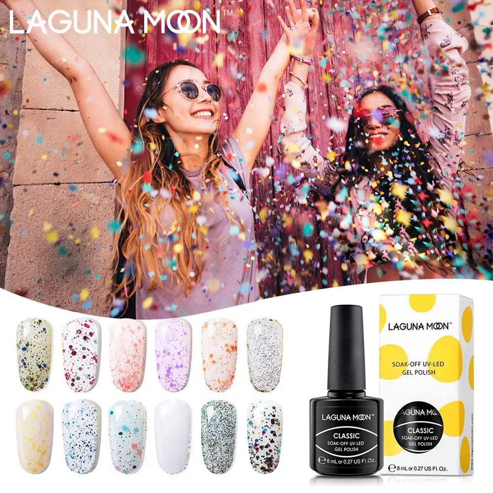 

Lagunamoon 8ml White Color Gel Nail Polish Glitter Soak Off Semi Permanent Gel UV and LED Lamp Enamel Lacquer Varnish GelLak