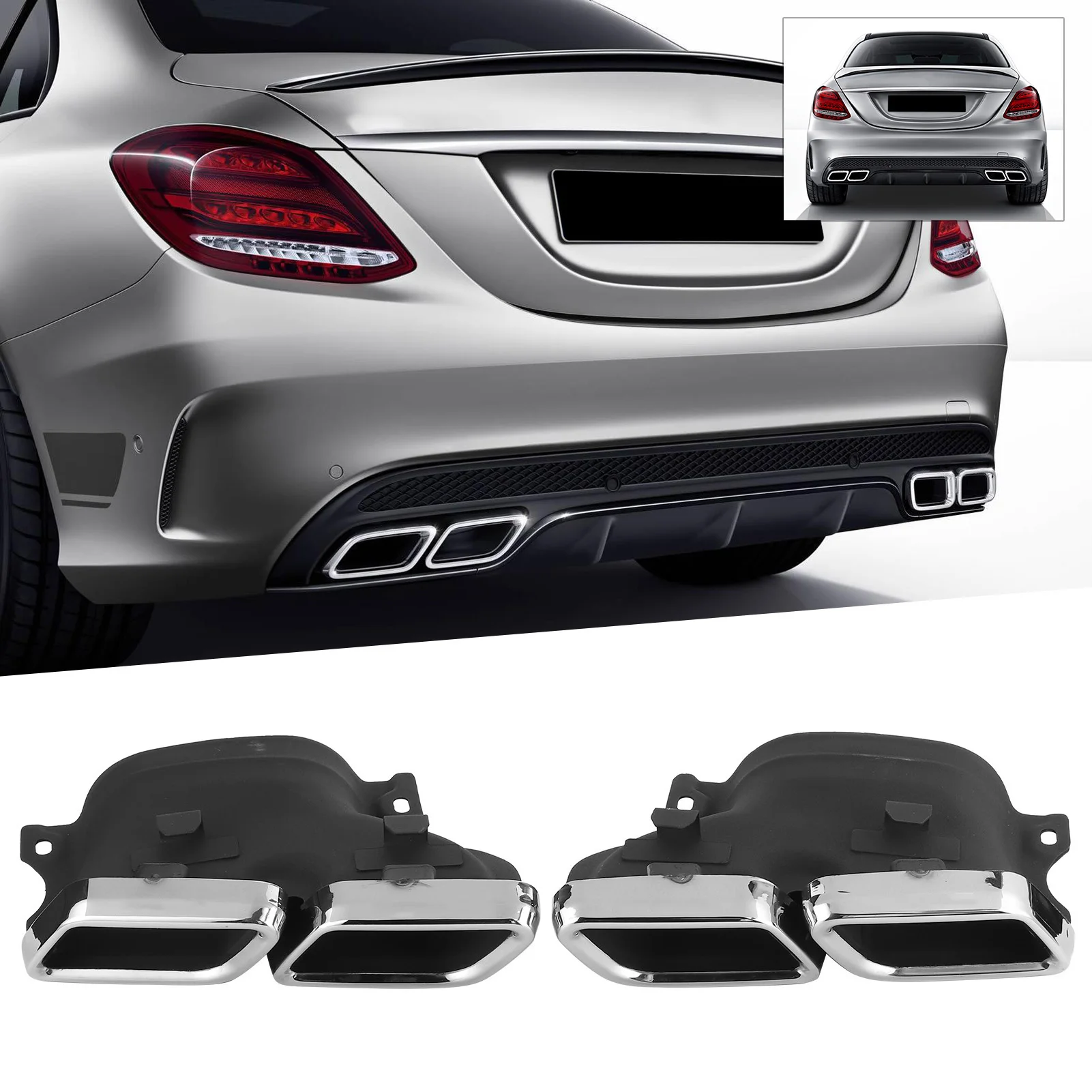 Quad Exhaust Tips Fit for Mercedes AMG C63/S W205 S205 C205 A205 Pre