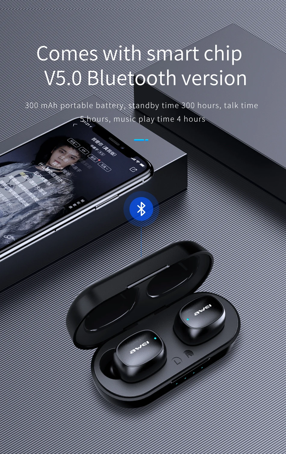 Оригинальные Беспроводные Наушники AWEI TWS T13 с bluetooth-гарнитурой, настоящие беспроводные наушники для Xiaomi Honor iPhone, наушники