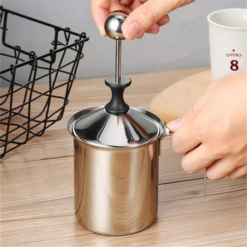 

400ML/800ML Manual Milk Frother Stainless Steel Double Mesh Milk Creamer Milk Foam Frothing Jug Coffee Foamer Creamer
