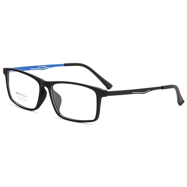 Men's Ultralight Plastic Titanium Retro Myopia Glasses Frame Comfortable Square Optical Prescription Large Glasses Frame 9830 Black Blue