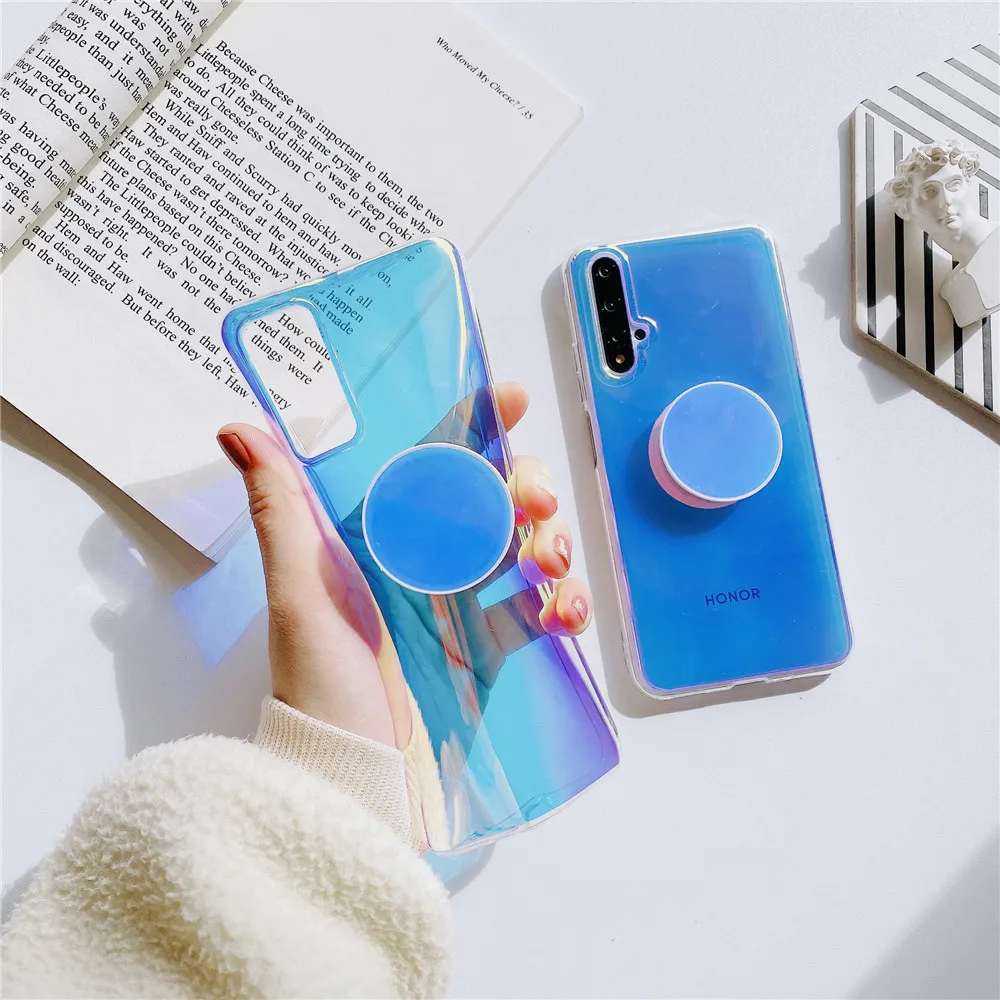 huawei pu case Luxury Clear Soft Phone Case For Huawei Y8P Y9S P Smart Plus S Z Y9 Prime 2019 Rainbow Gradient Color Holographic Mirror Cover pu case for huawei