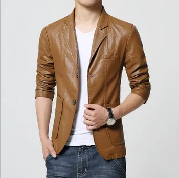 

Khaki Brown Black Leather Blazer Men Spring Autumn Slim Fit Jackets Coats For Big Men Plus Size M-5XL 6XL