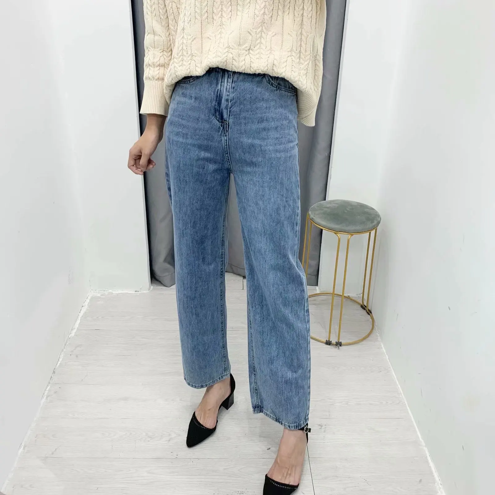 CFK женские джинсы новые осенние брюки с высокой талией повседневные однотонные прямые брюки повседневные Элегантные шаровары