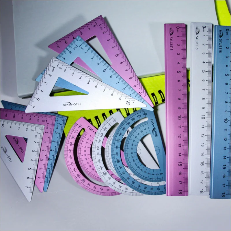 4Pcs/Set Aluminum Ruler Set Metal Right Triangle Ruler Geometry Mathematics Drawing Stationery School Student Gift