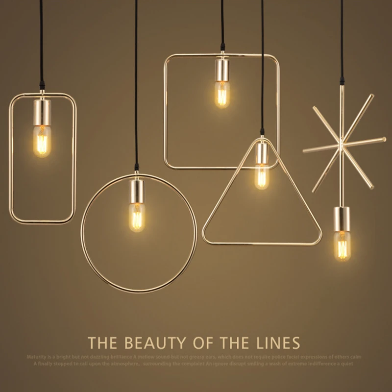 

Nordic Vintage Art deco Iron Pendant Lights Dinning room Kitchen Livingroom Bar Simple Creative Geometry Led Light Hanging Lamp