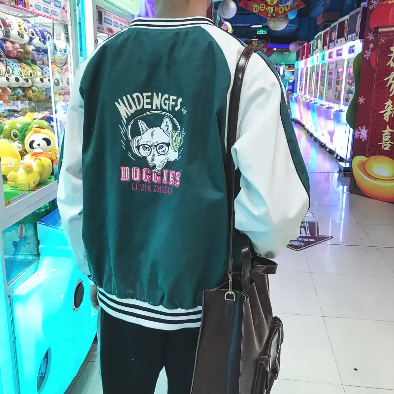 Hong Kong style Ulzzang куртки для пар, Мужская Весенняя бейсбольная форма свободного кроя в Корейском стиле Харадзюку с принтом смешанных цветов