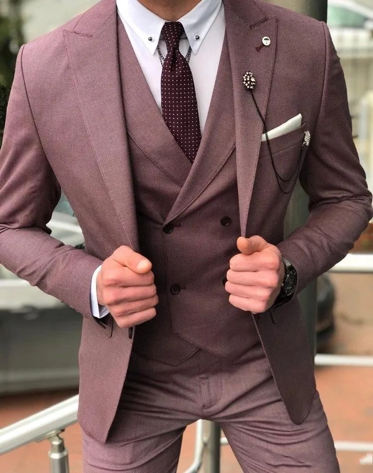 Три части свадебные костюмы с остроконечным лацканом две кнопки Slim Fit формальные мужские свадебные костюмы на заказ костюмы для жениха