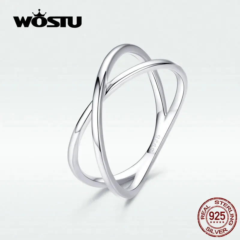 

WOSTU 100% Real 925 Stelring Silver Double Layer Cross Finger Rings Classic 2019 New Rings For Women Jewelry Gift BKR543