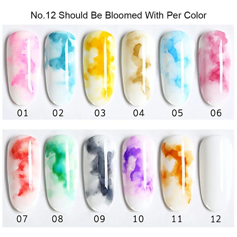 Günstige 12Pcs Quick Dry Nagel Fleck Farbstoff Pigment Nagel Gel Lack Aquarell Blumen Blooming Farbe Gradienten Lack Nagel Kunst Dekoration