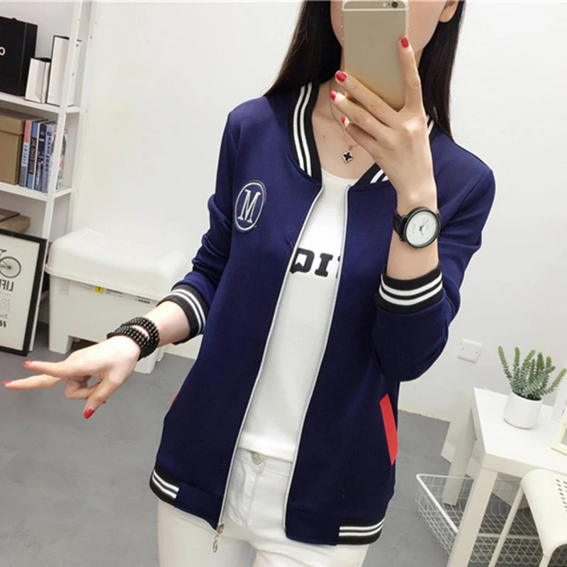 discount  Plus Size 2019 New Korean Style Autumn Coat Baseball Uniform Cardigan Long sleeve Pockets Zipper O-