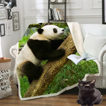 

Lovely Panda Funny Character Blanket 3D Print Sherpa Blanket on Bed Home Textiles Dreamlike Style 002